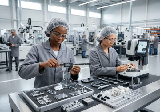 Controle de qualidade em fábrica de acessórios para móveis com processos padronizados e foco em excelência produtiva da Oppeano.